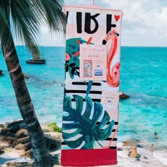 Betsey Johnson Island Vibes 🌴🦩 Flamingo Beach Towel 36" X 68" NWT - Picture 3 of 5